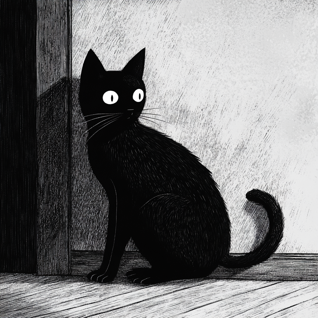 A Moody Black Cat in Vintage Style