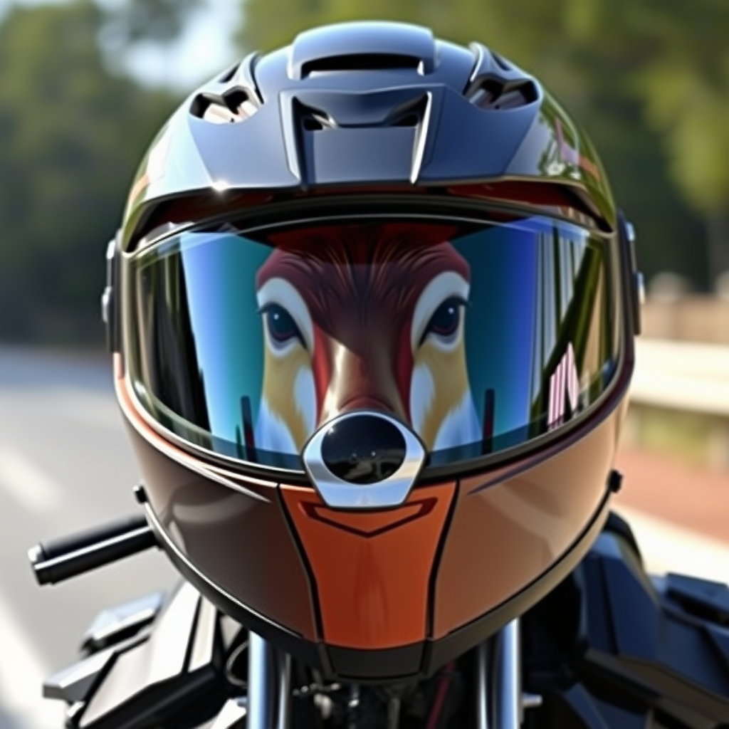 A Motorcycle Helmet with a Deer-Shaped Face