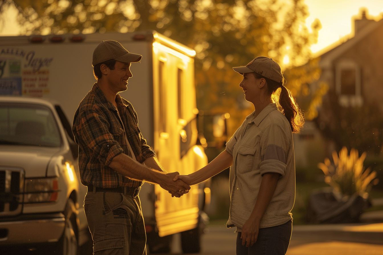 A Moving Worker Supports A Young Couple Loading