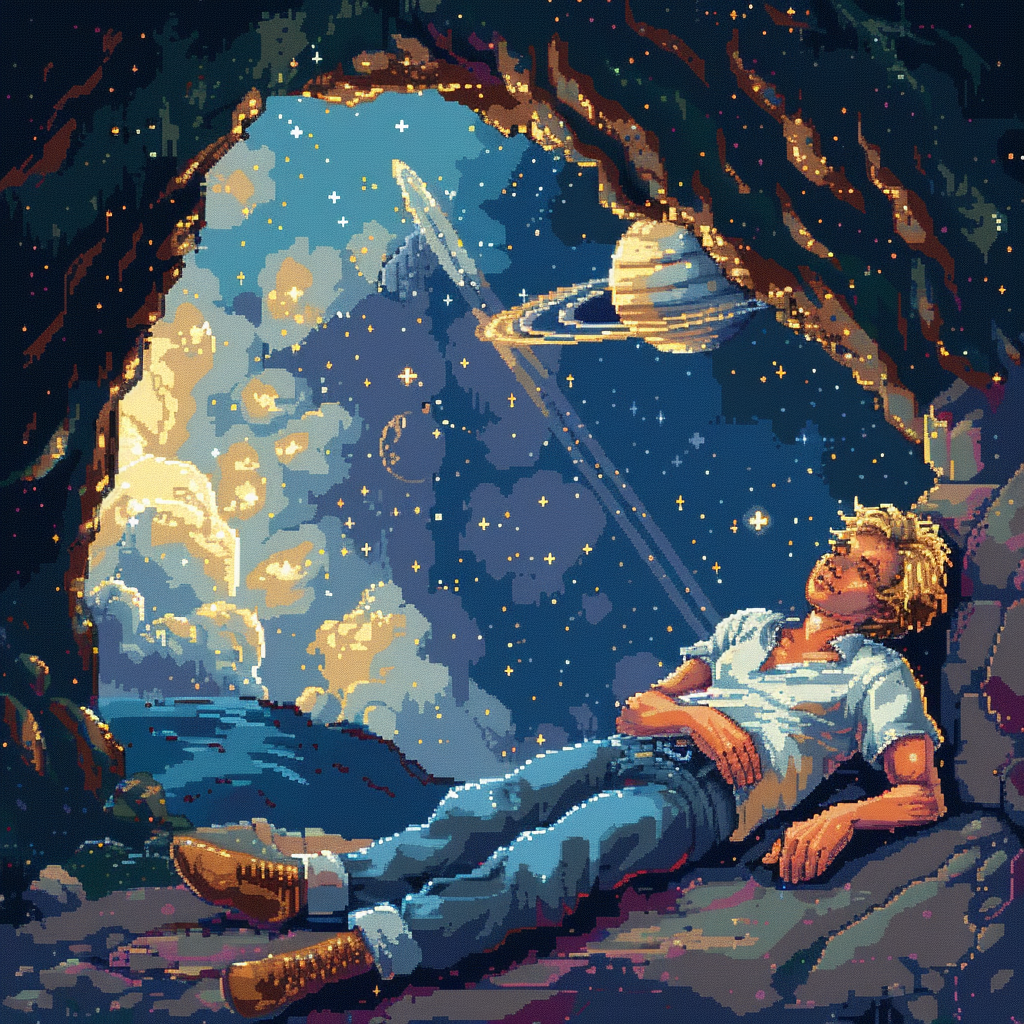 A Muscular Man's Cosmic Dreams in Cave