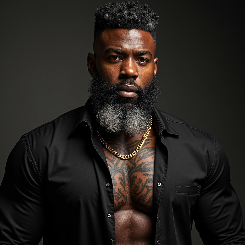 A Muscular Man with Grey Beard and Gold Chain