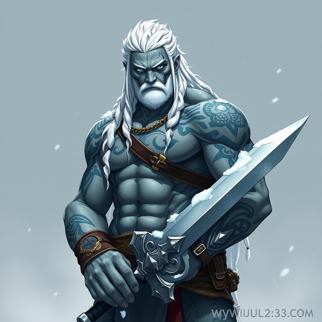 A Muscular Nordic Anime Goliath in Snow