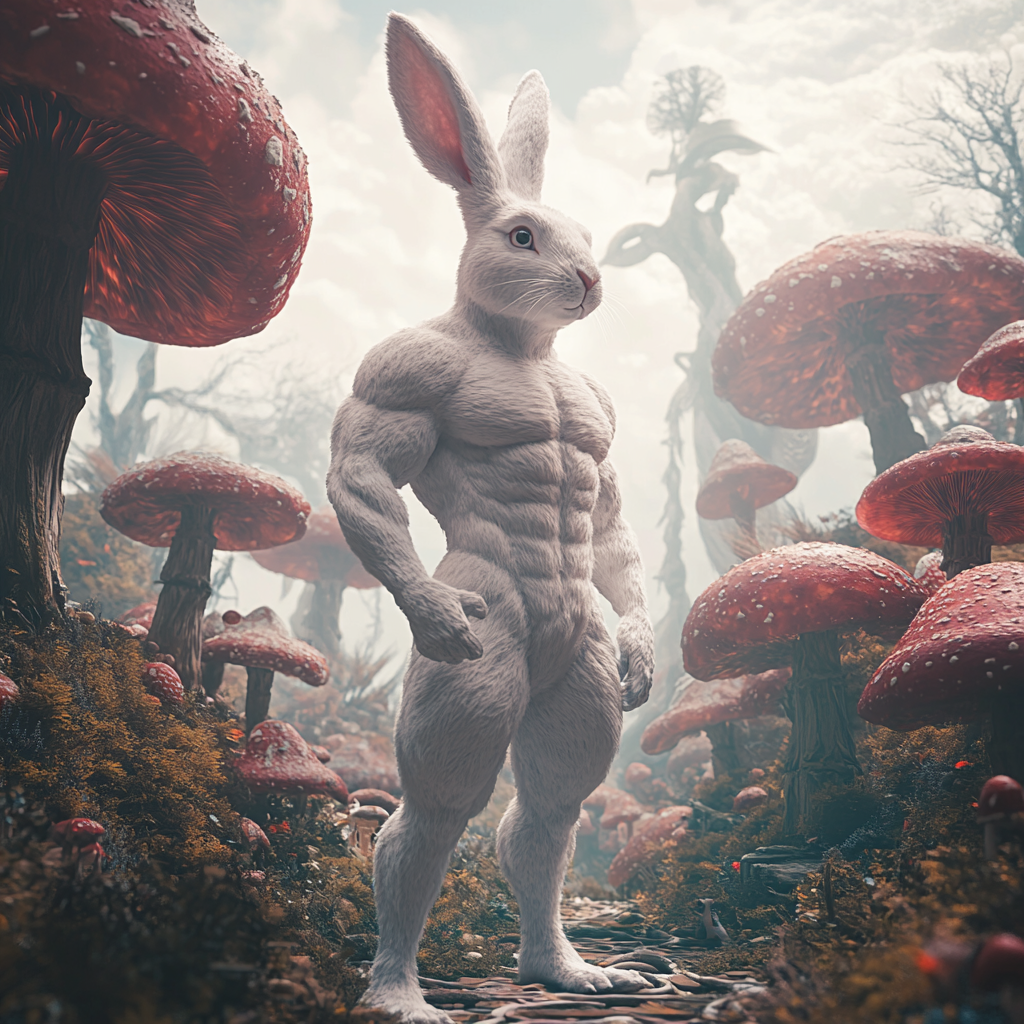 A Muscular White Rabbit in a Magical Wonderland