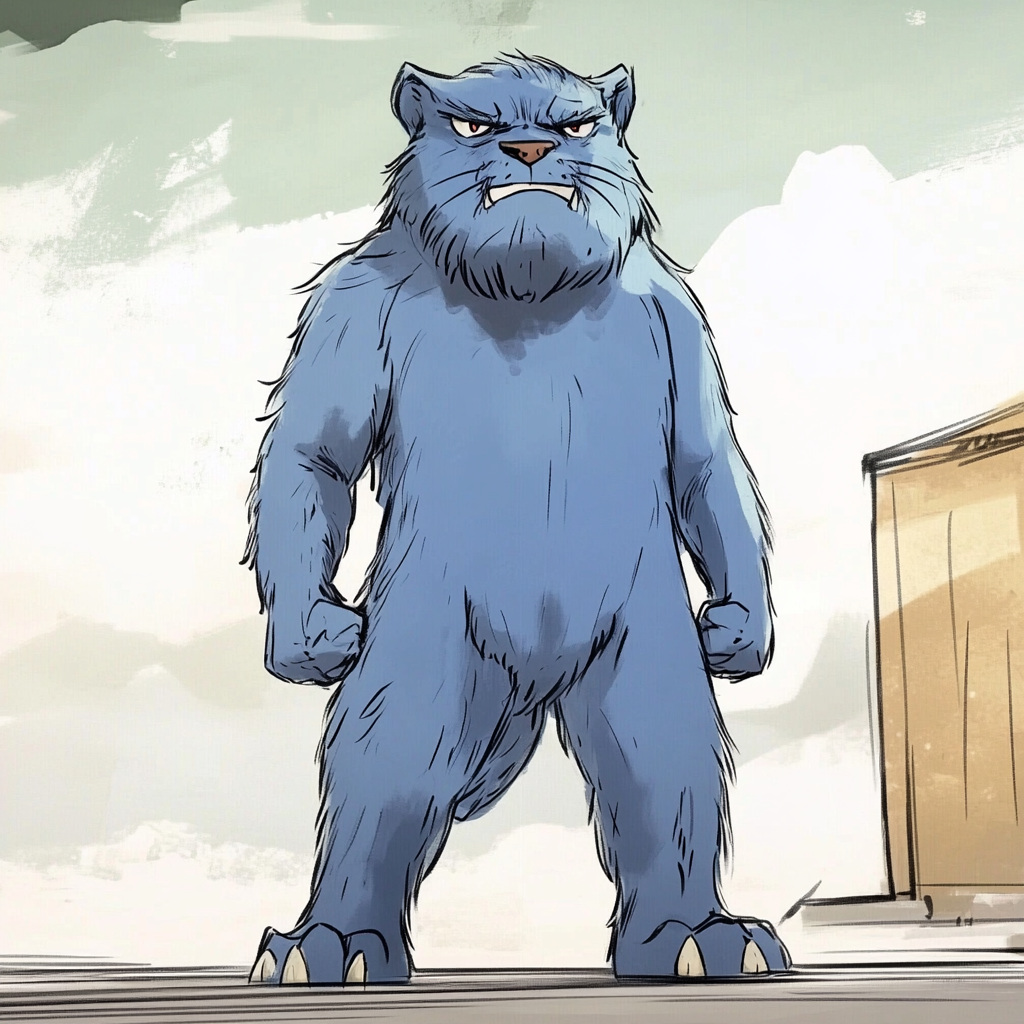 A Mutated Blue Cougar Monster Stands Angry upright