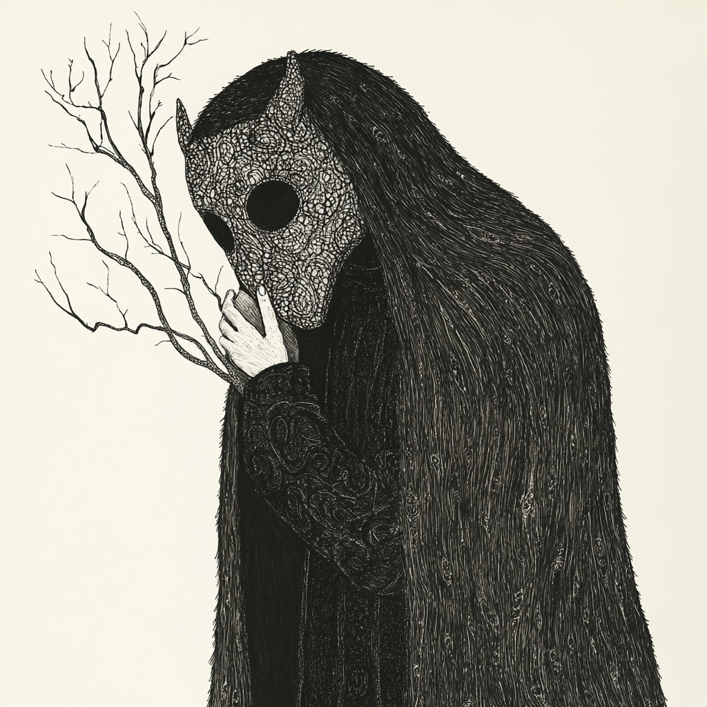 A Mysterious Gothic Figure Holding Animal Mask