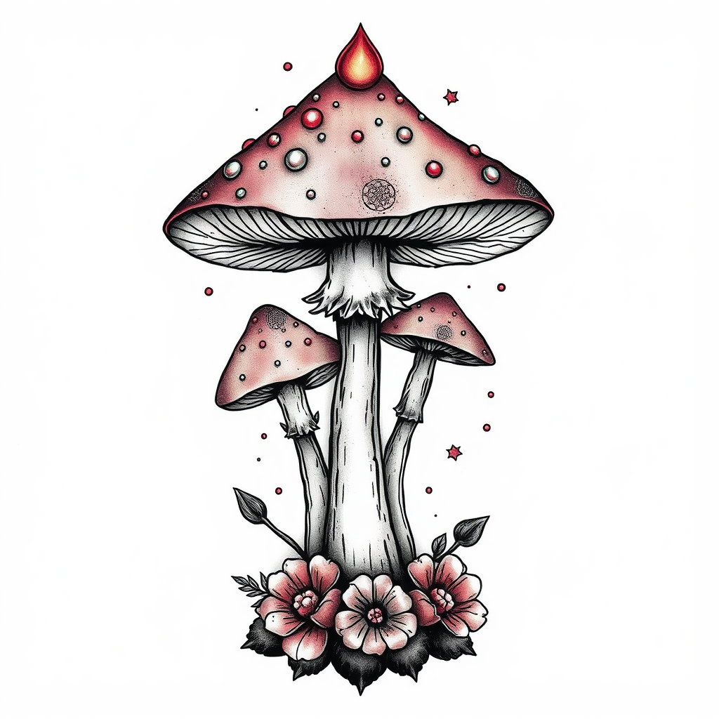 A Mystic Fantasy Mushroom Tattoo Design