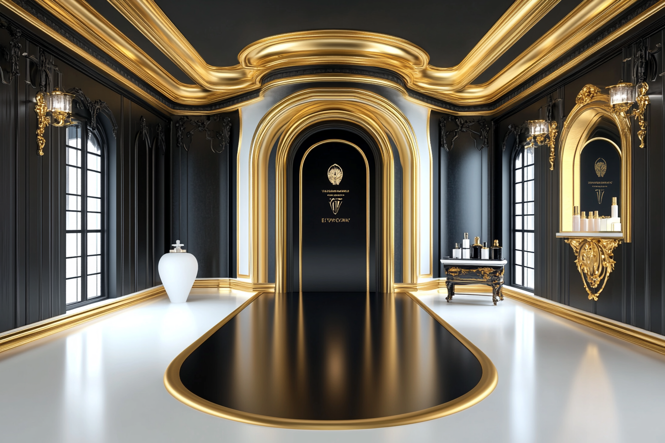 A Mystical Perfume House with Gold-Black Theme