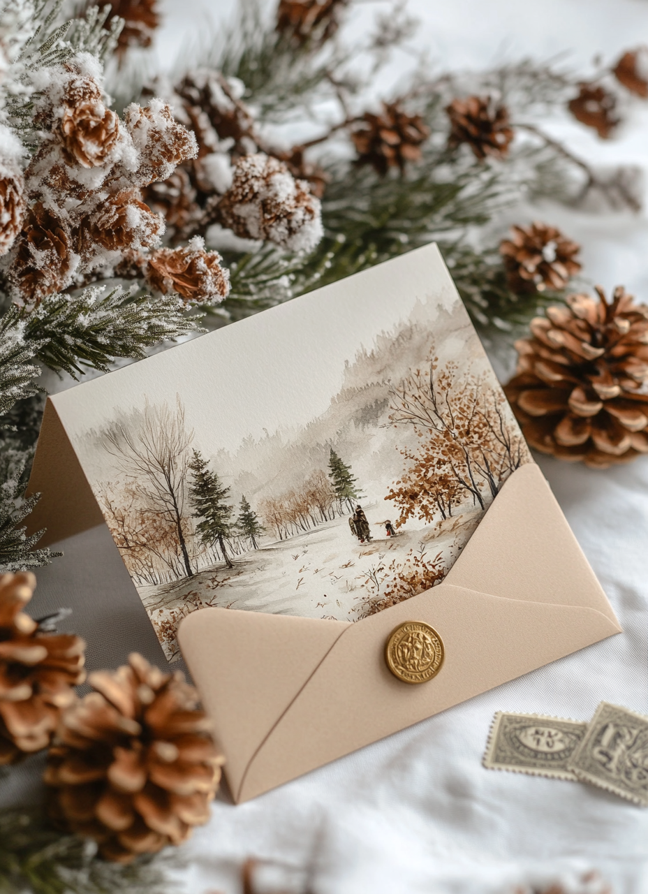 A New Year's Kraft Paper Envelope with Winter Illustration