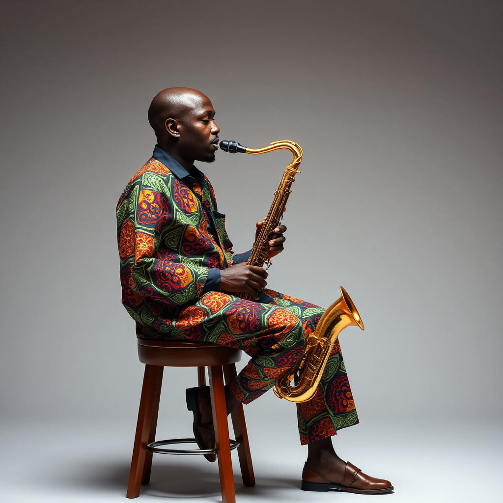 A Nigerian Saxophonist listening to his music.