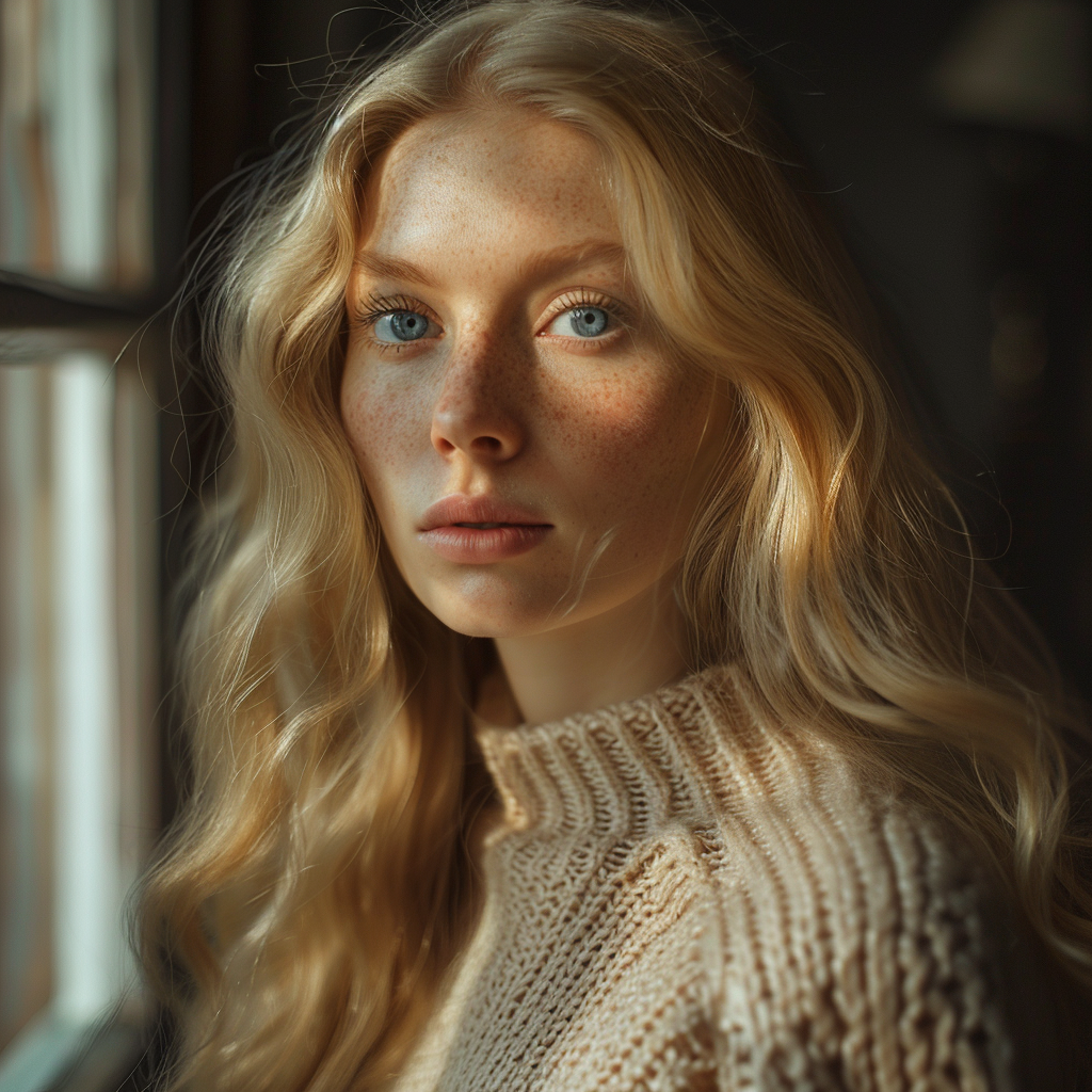 A Nordic Woman Portrayed in Soft Indoor Light