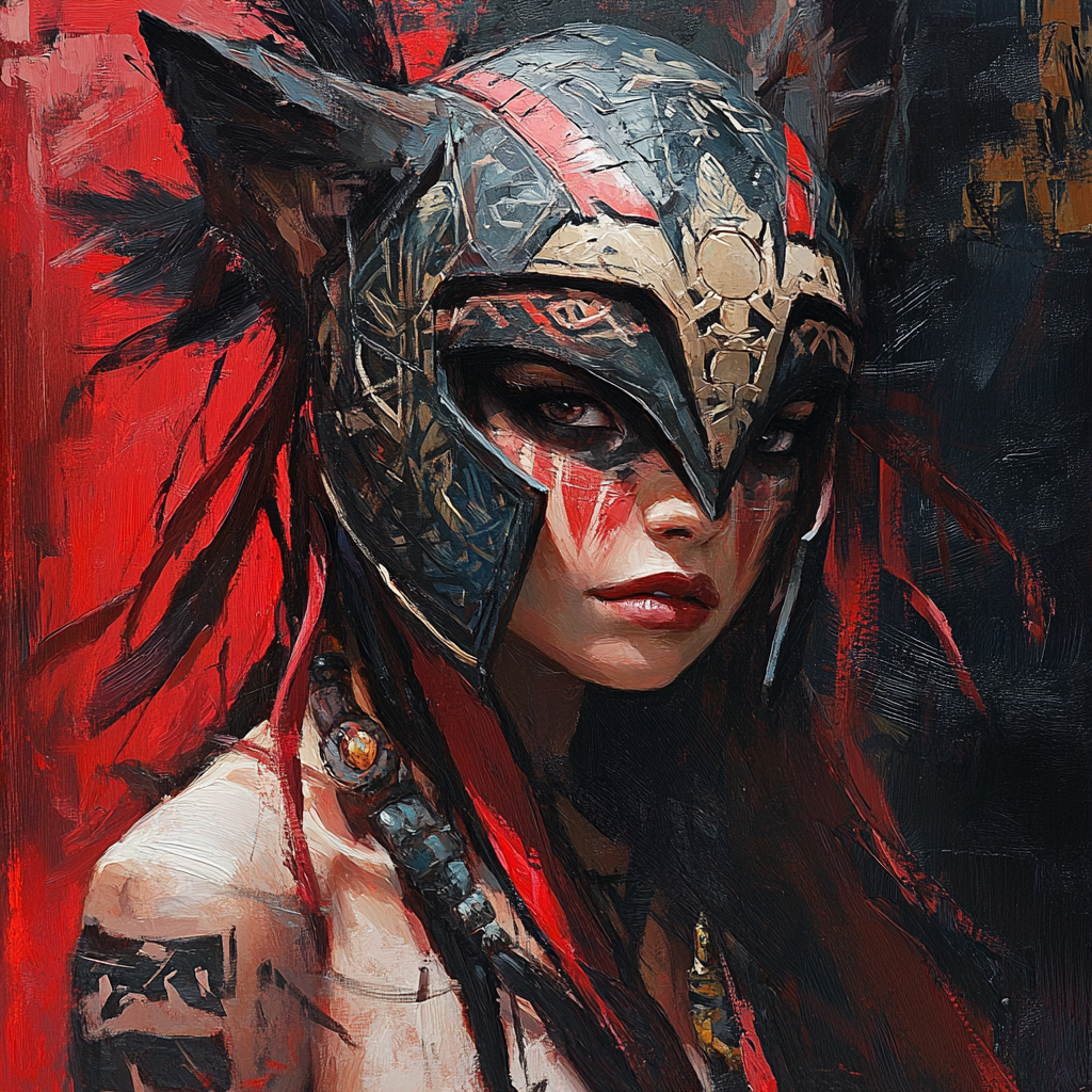 A Norse Dancer with Wolf Helm: Oil painting