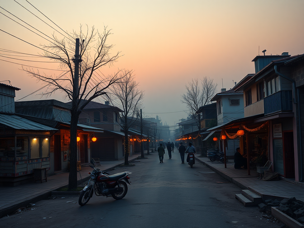 A Pakistani village square in the evening.