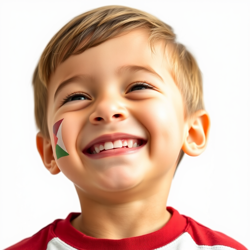 A Palestinian boy happily with a flag smile.