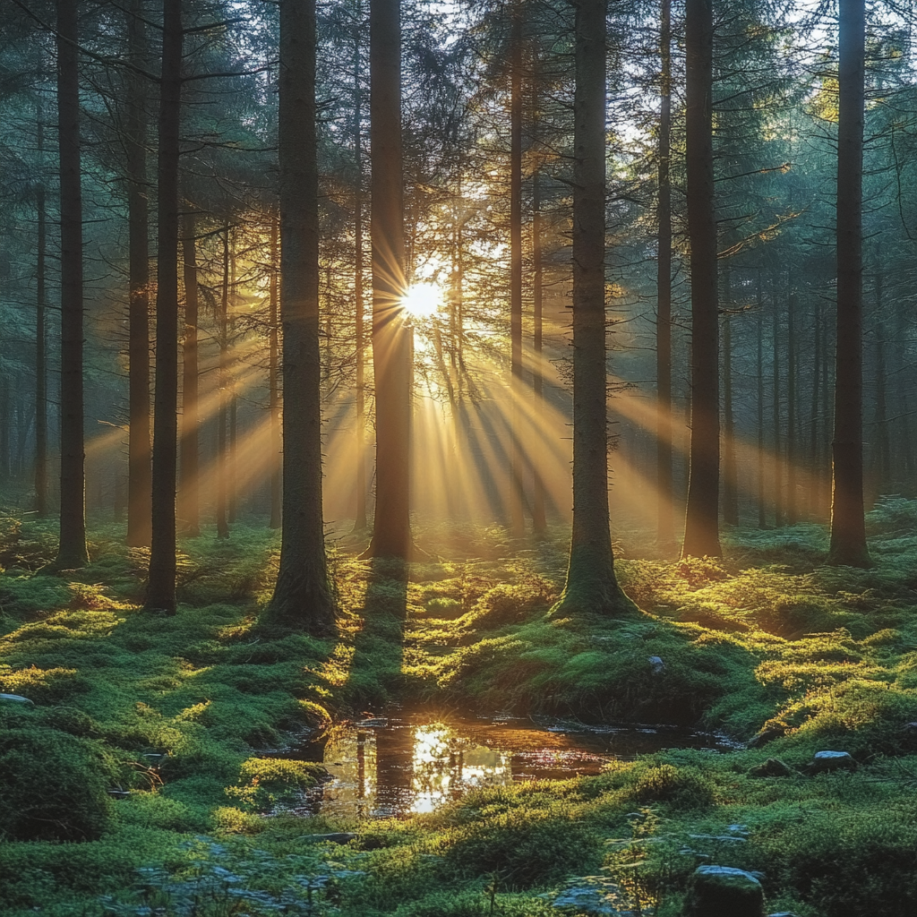 A Peaceful Forest in Morning Sunlight