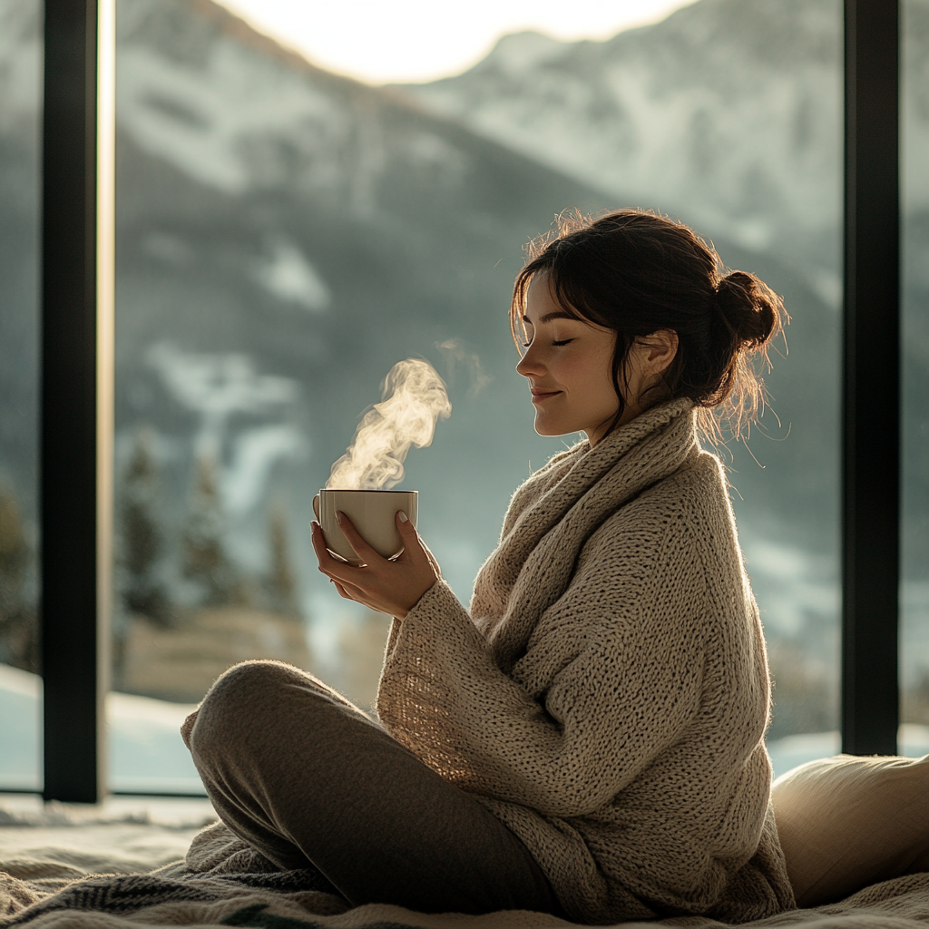 A Peaceful Morning with Woman Enjoying Tea