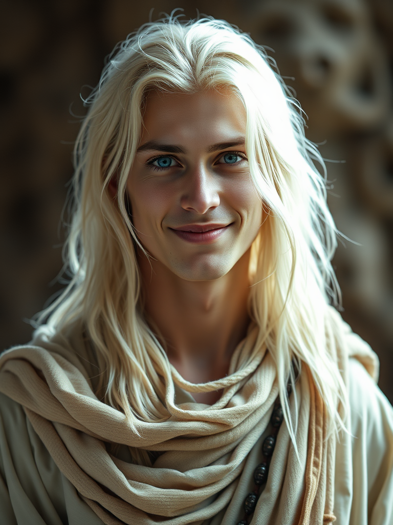 A Peaceful Tribal Man with Piercing Blue Eyes