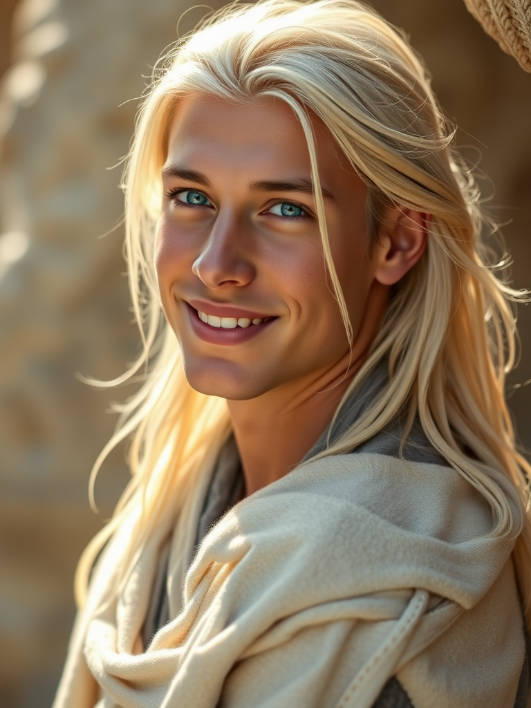 A Peaceful Tribal Man with Piercing Blue Eyes