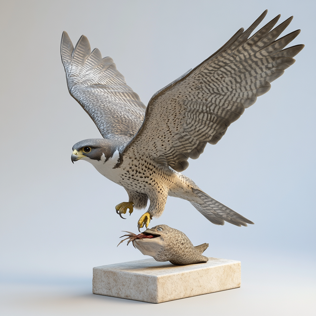 A Peregrine Falcon Sculpture Capturing Prey