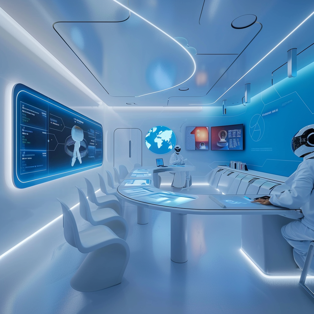 A Person Leading Study Group in Futuristic Environment