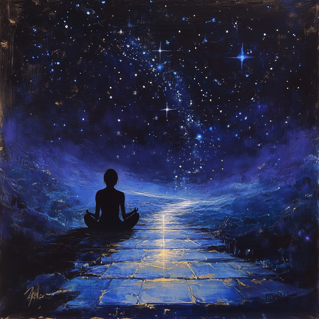 A Person Meditating Under Starry Sky Pathway