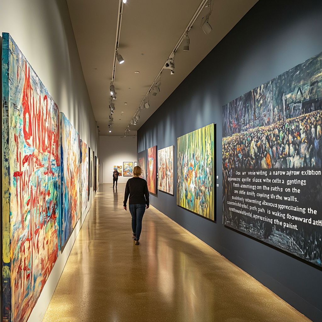 A Person Walking Through Illuminated Art Exhibition.