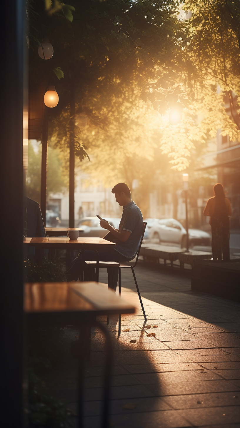 A Person at Café During Sunset, Relaxing