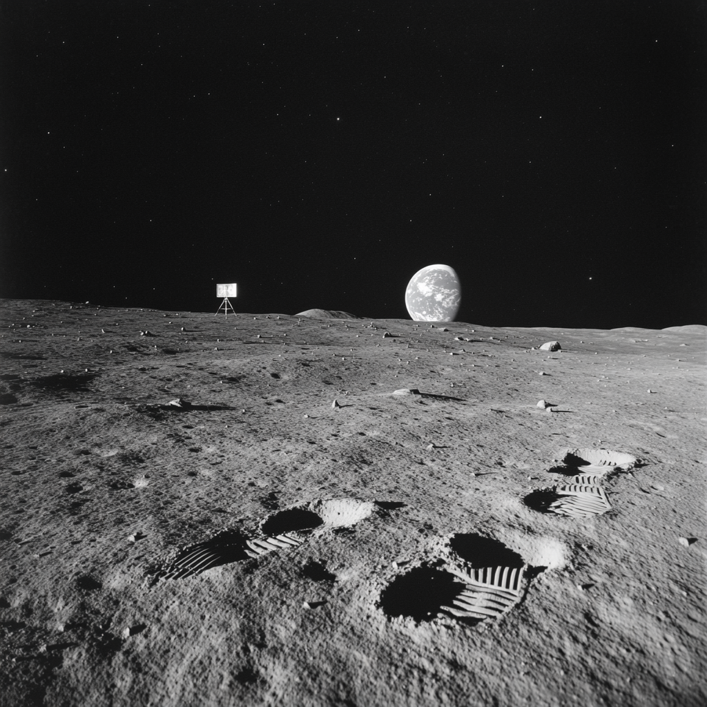 A Photo of Moon Surface with Earth View