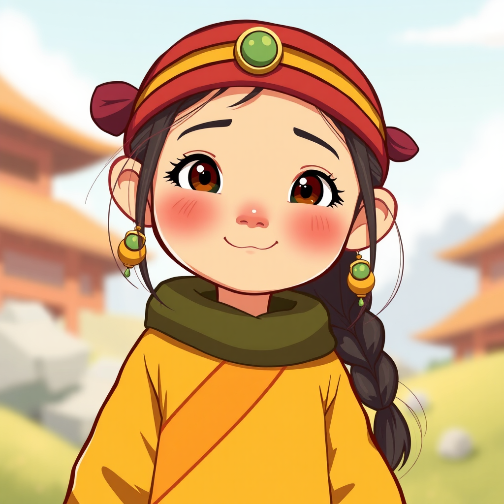 A Pixar-style illustration of a cute Mongolian girl.