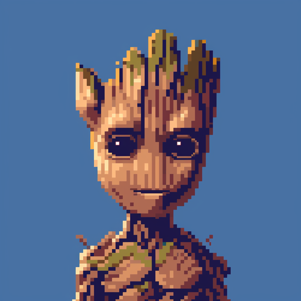 A Pixel Art Portrait of Groot