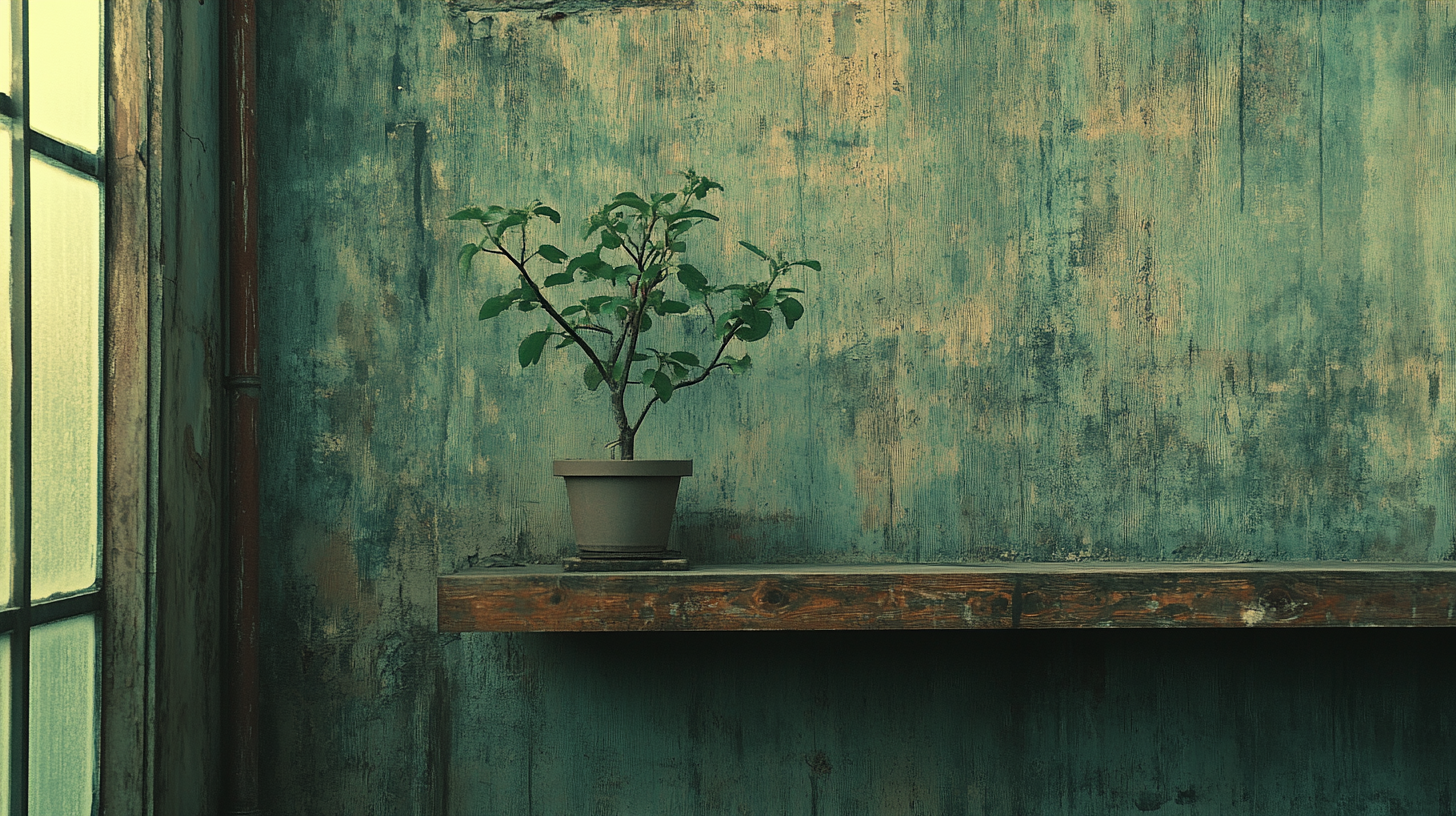 A Plant on Wooden Shelf in Athlete's Apartment