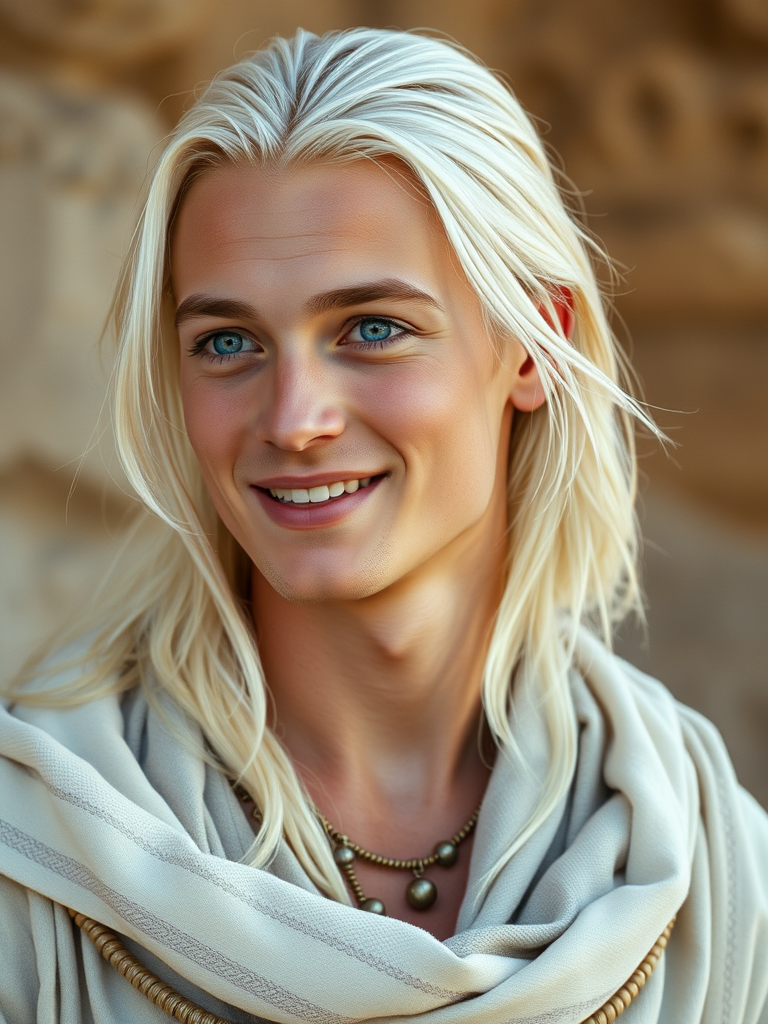 A Platinum-Haired Man in White Ethereal Attire