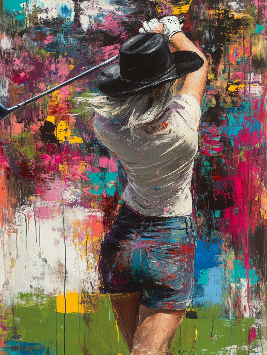 A Plus-sized Woman Playing Golf in Modern Art