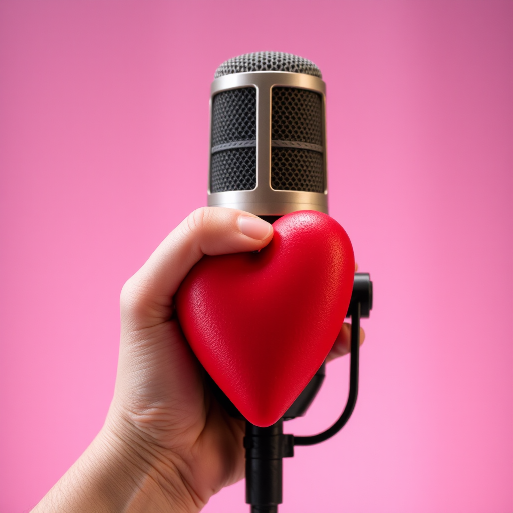 A Podcast Cover with Microphone, Hand, and Heart