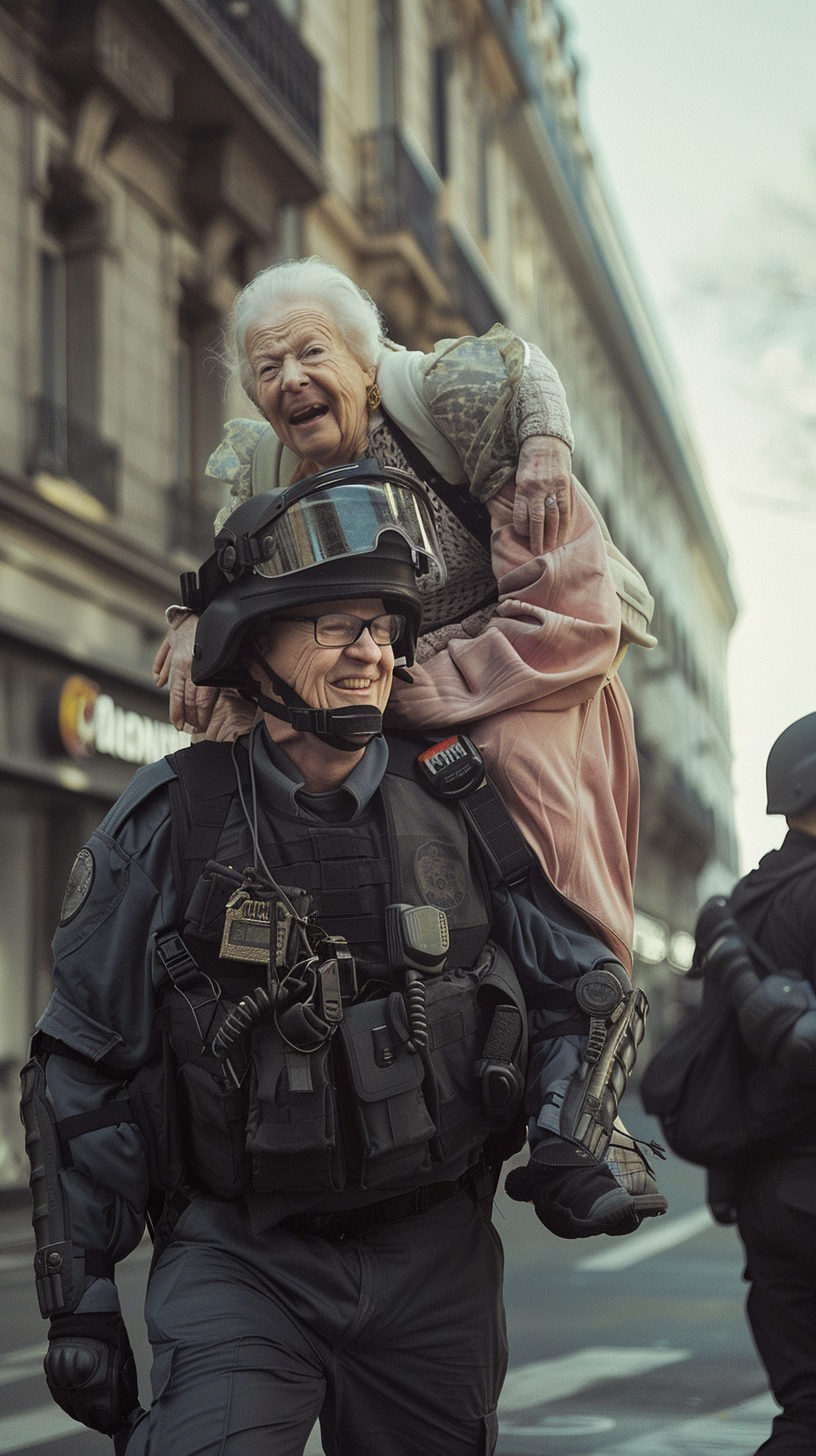 A Police Officer Helps a Happy Grandma 