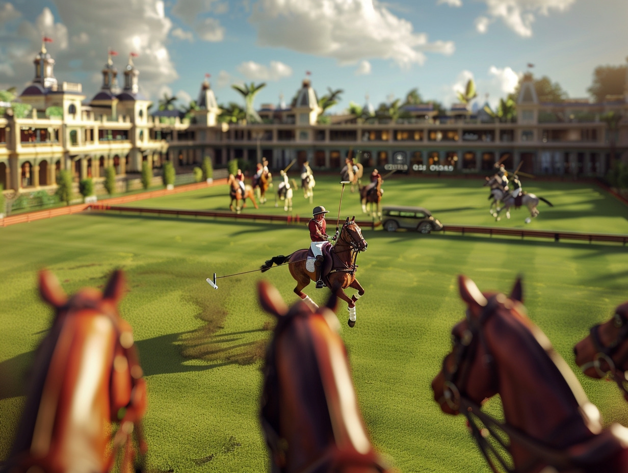 A Polo Game Advertisement with Horseback Players