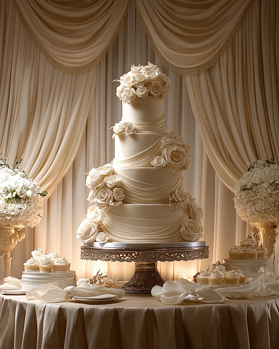 A Popular Elegant Wedding Cake on Beautiful Table