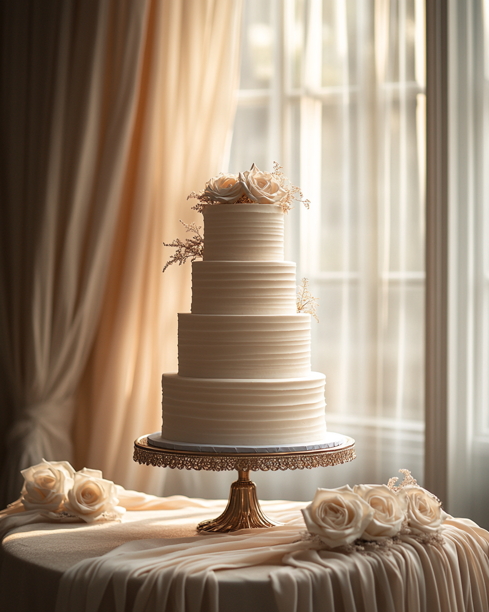 A Popular Elegant Wedding Cake on Dessert Table