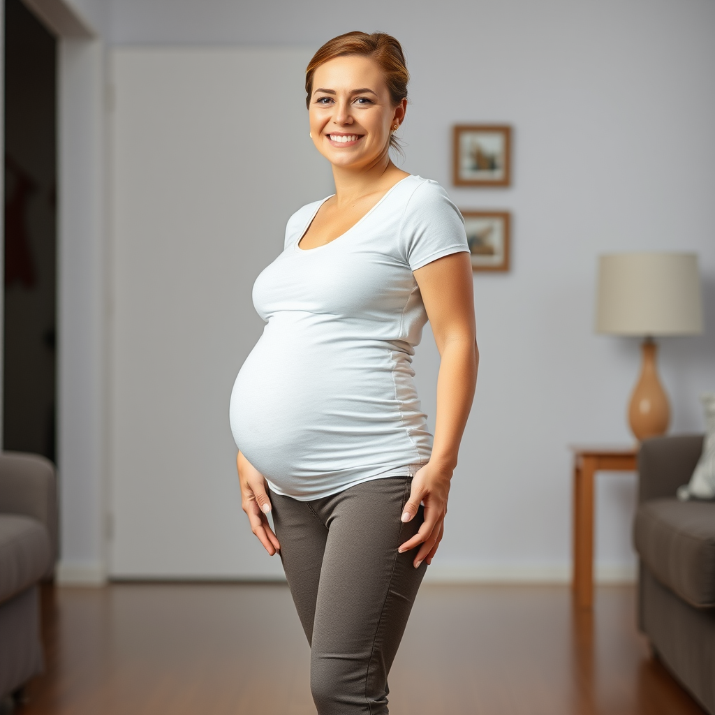 A Pregnant Woman Smiling and Posing at Home