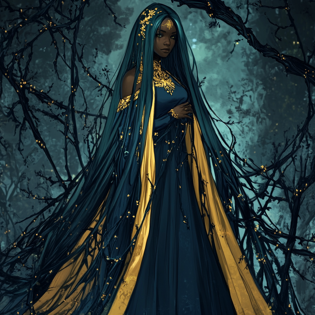 A Princess Entangled in Thorny Vines in Forest