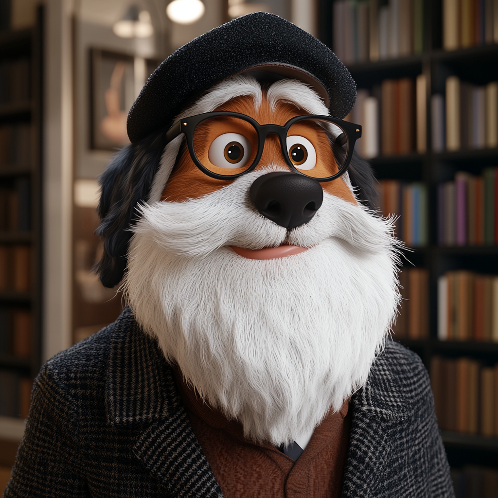 A Professor-like Dog with 3D Disney Character Style