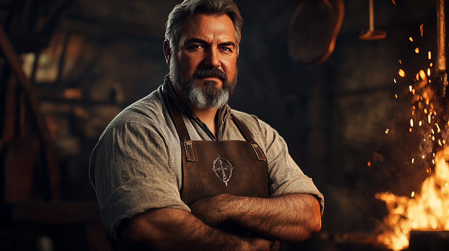 A Proud Medieval Blacksmith in His Forge