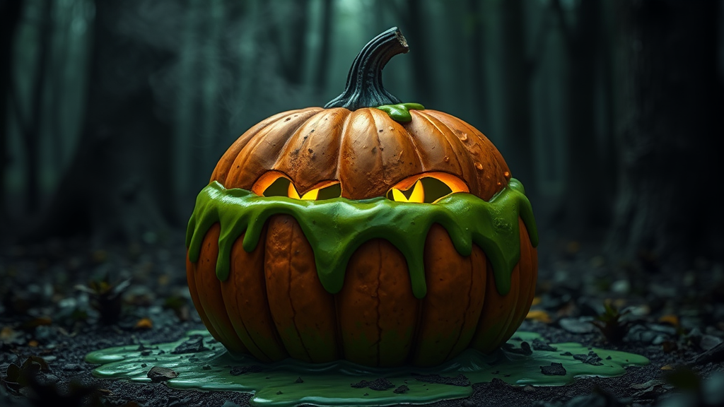 A Pumpkin Witch's Cauldron with Glowing Eyes