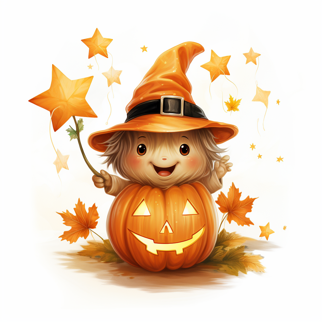 A Pumpkin with a Magic Hat and Wand