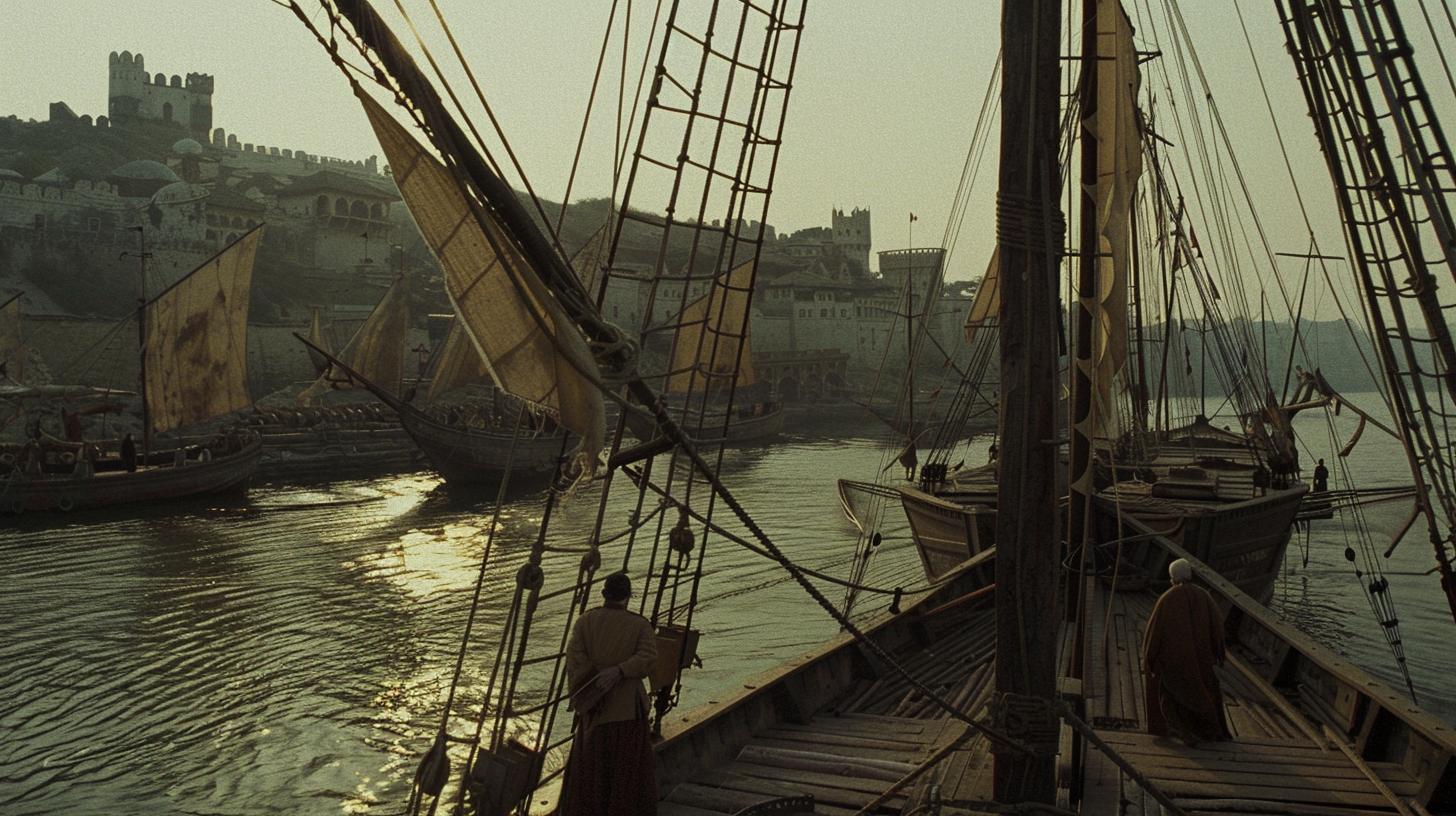 A Quayside in India, 1400s, Movie-like