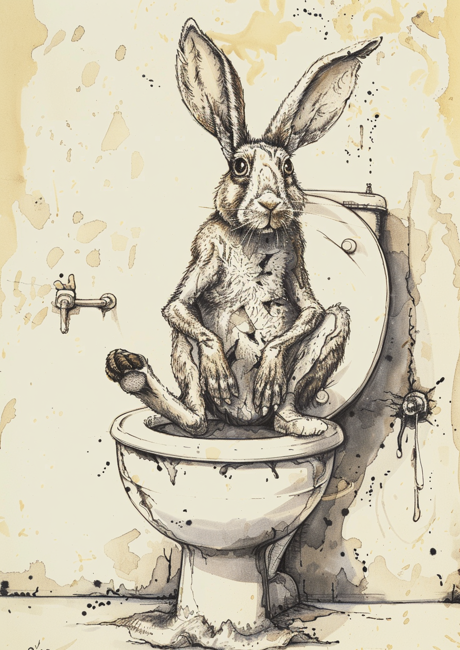 A Rabbit Rushing on Toilet - Cartoonish Illustration