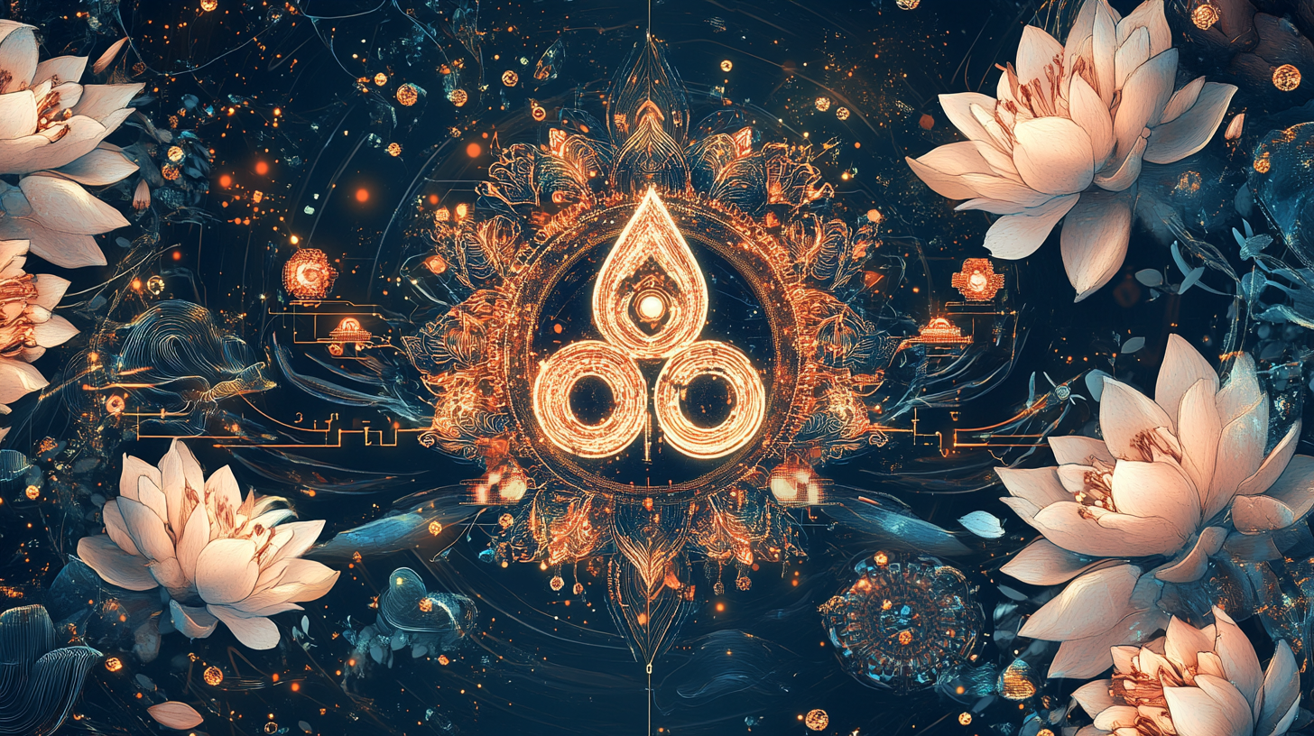 A Radiant Poster of Om Symbol and Lotus Flowers