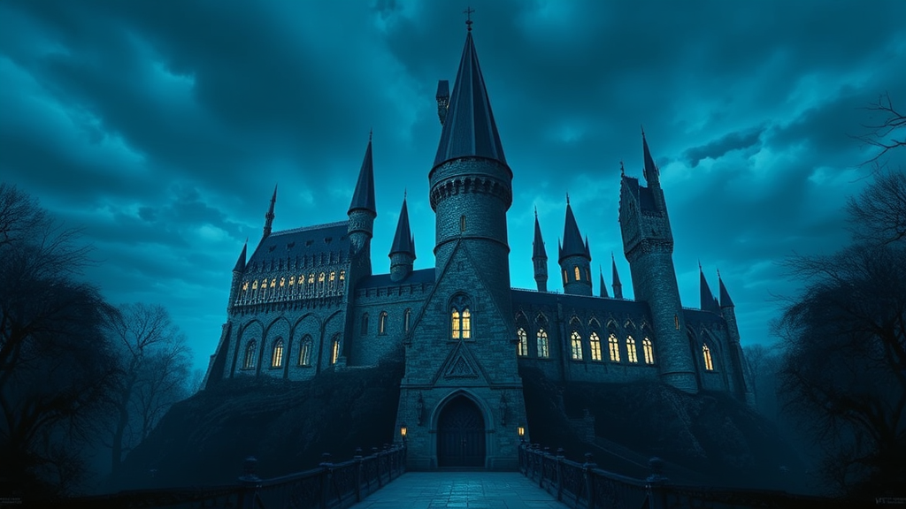 A Realistic 4K Illustration of Dark Blue Hogwarts