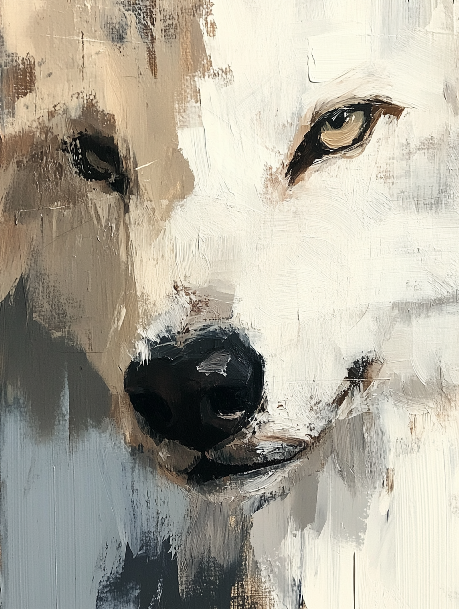 A Realistic Close-Up Painting of a White Wolf