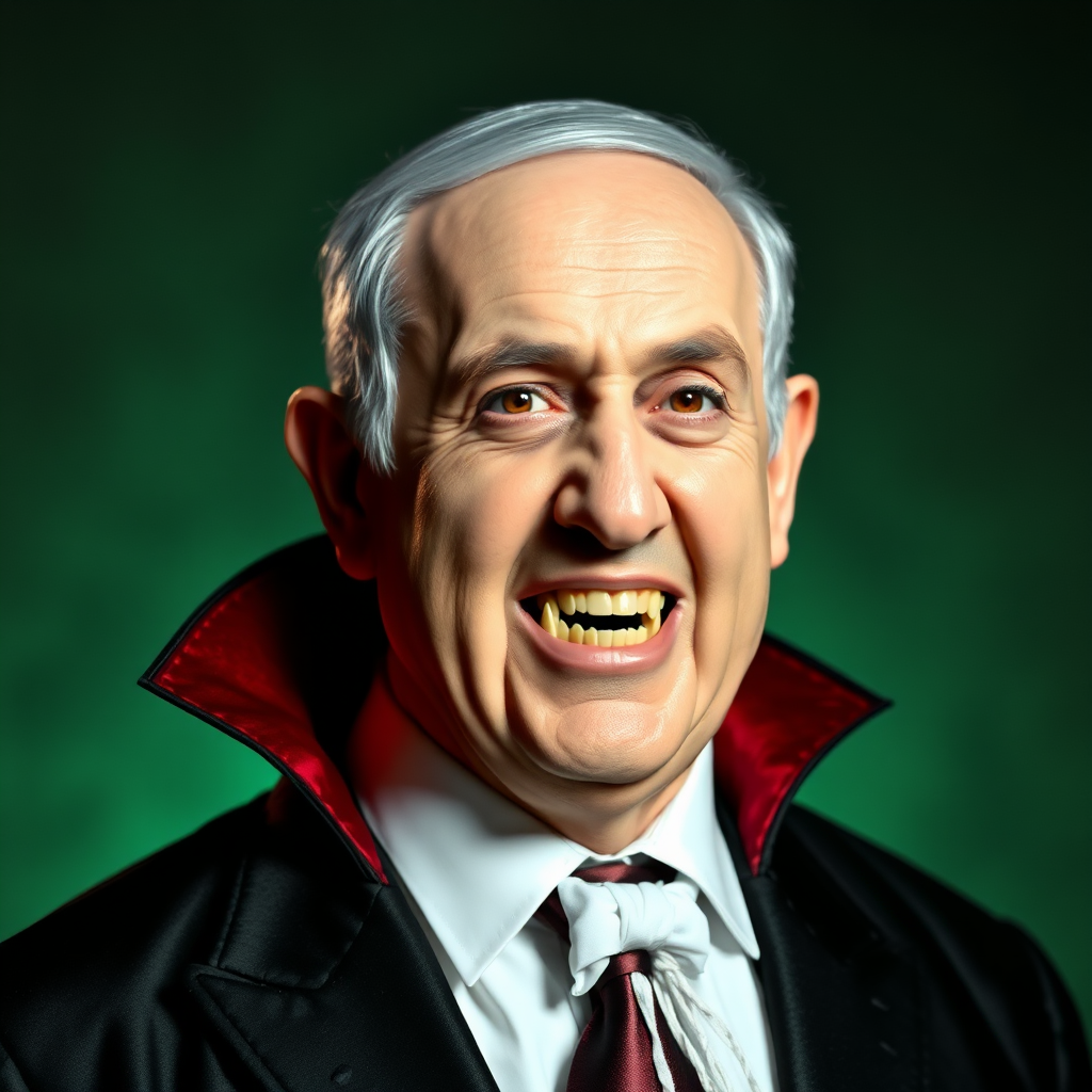 A Realistic Dracula Outfit on Benjamin Netanyahu