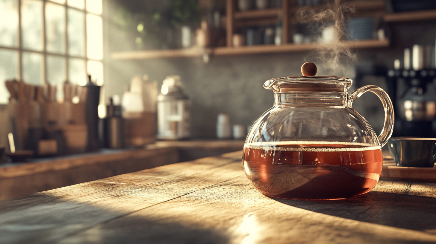 A Realistic Glass Coffee Pot in Rustic Café